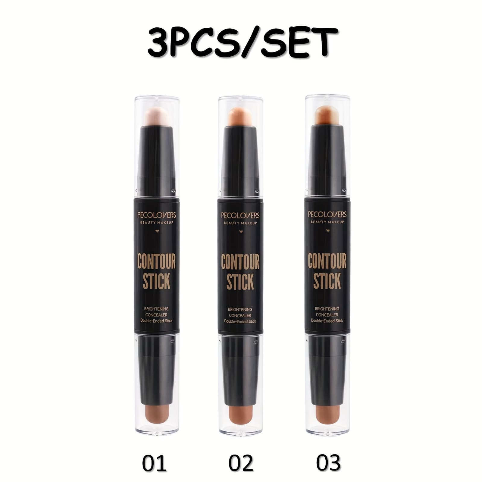 TEMU 3pcs/ Set Dual-ended Matte Contour Stick And Concealer Waterproof And Sweat-resistant And Coverage For Types Easter Holiday Party Makeup