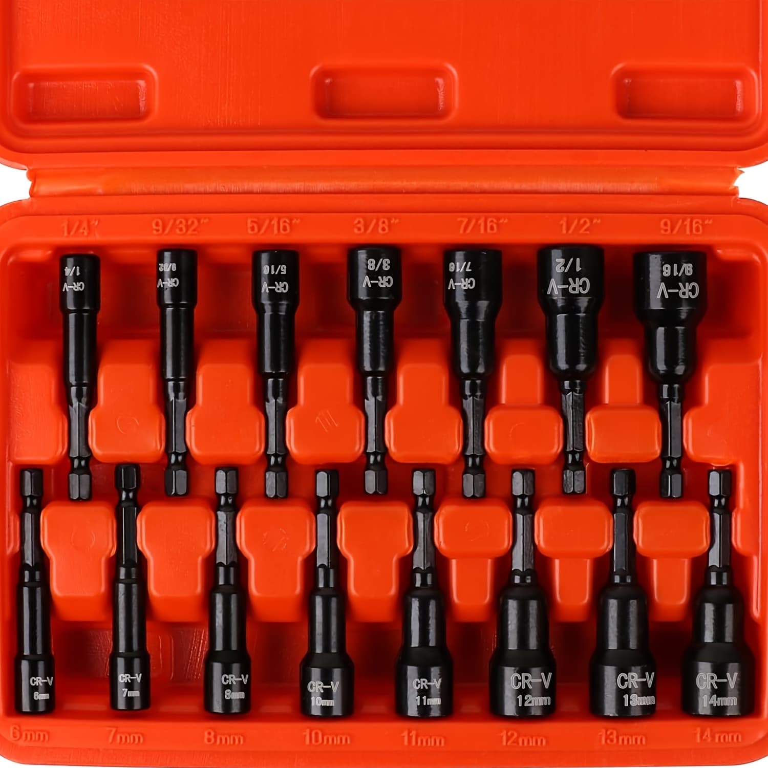 TEMU 1/4" Hex Shank | Magnetic Nut Driver Set | 15pcs | Impact Nut Driver Set | Sae (1/4" To 9/16") And Metric (6-14mm) | Chrome Vanadium Steel