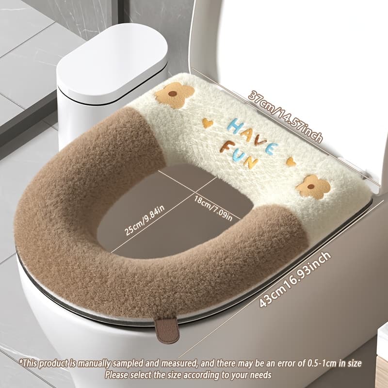 TEMU 1pc Bathroom Toilet Seat Cover, Soft And Thick, Home Washable Toilet Seat Cover Winter Thickened Toilet Seat Cushion All Toilet Lid Warm Handle Toilet Pad