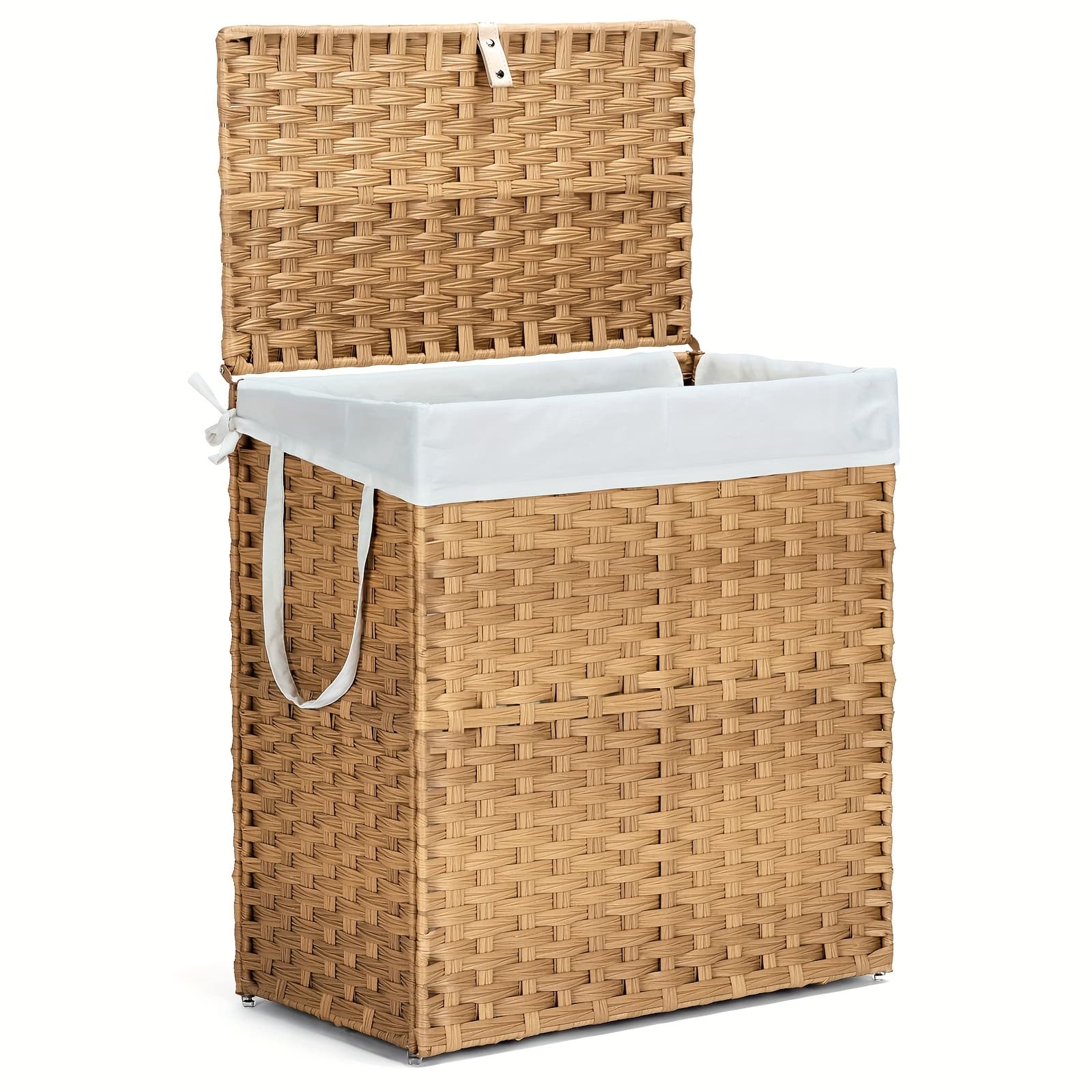 TEMU Laundry Basket With Lid 110l Large Capacity Hamper Removable Machine Washable Liner Foldable Rattan Clothes Hamper Sturdy For Bathroom Storage Solution, Laundry Baskets