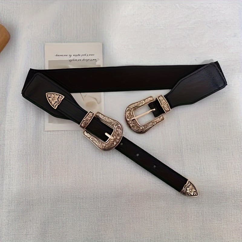 TEMU Ladies' Waist Belt, Double , Retro Carved, Versatile Jeans, Dress, Sweater, Coat, Versatile Clothing Decoration, Fashionable And Trendy Style