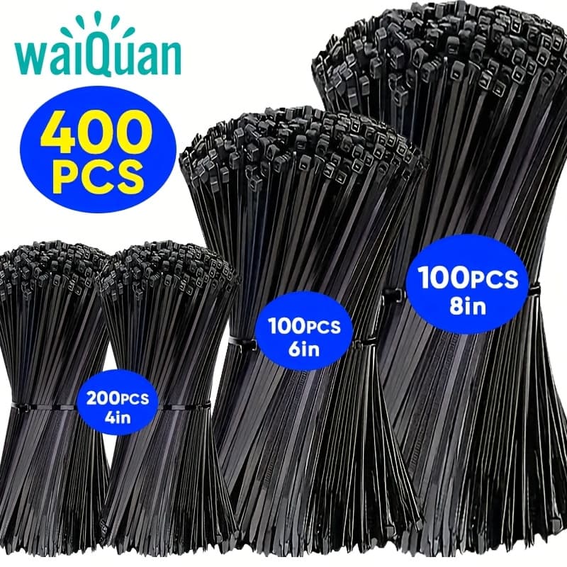 TEMU 400 Durable Plastic Zip Ties In Sizes 8/6/4 Inches, Self-locking Nylon Cable Ties Suitable For Organizing Electronic Devices, Home, Office, Industrial, And Workshop Wiring.