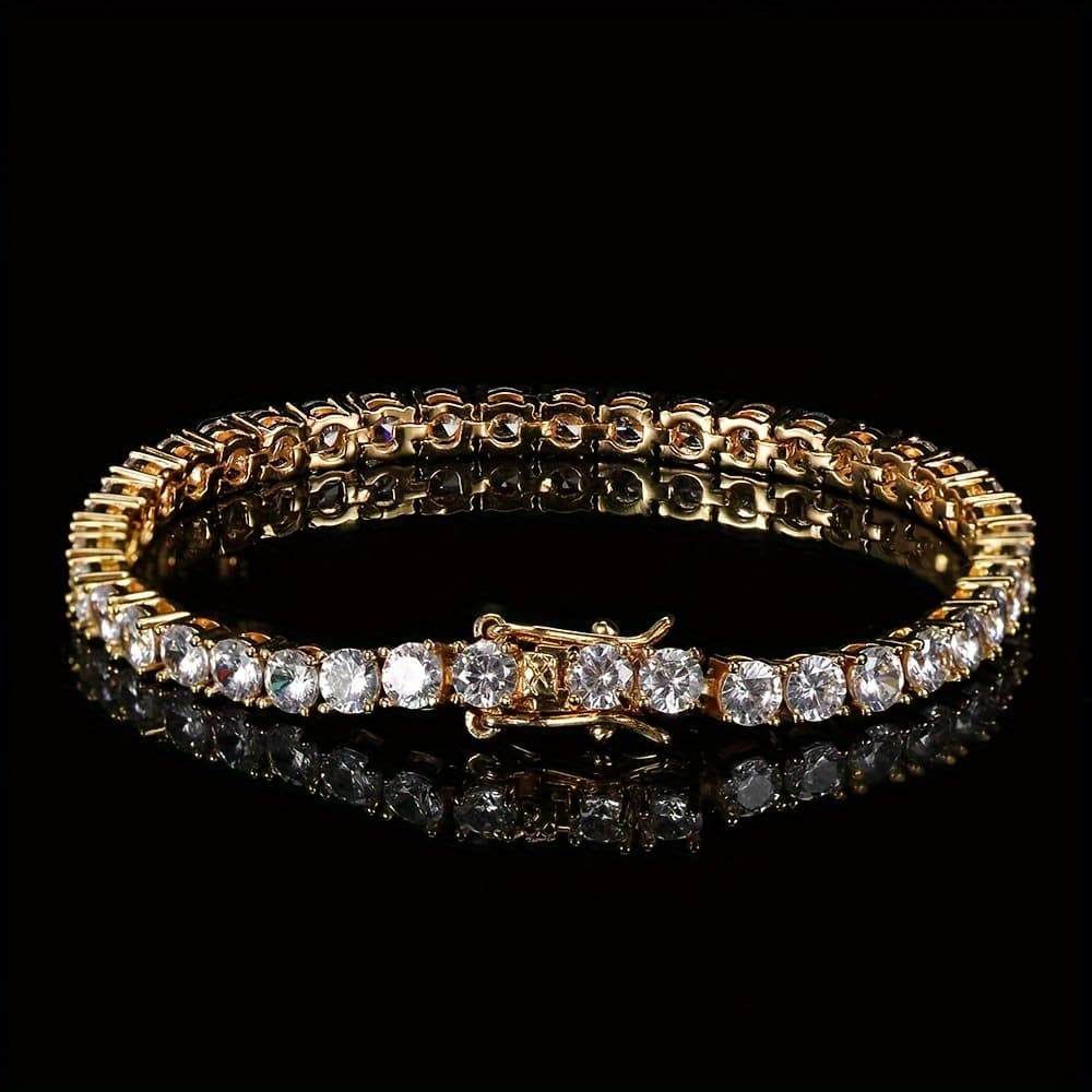 TEMU Men' & Women' Pure Copper Tennis Chain Bracelet With Synthetic Zirconia - Anti-tarnish Jewelry Suitable For Daily Wear & Parties - Luxury Bohemian Style Gift For Him Or Her (non-fading)