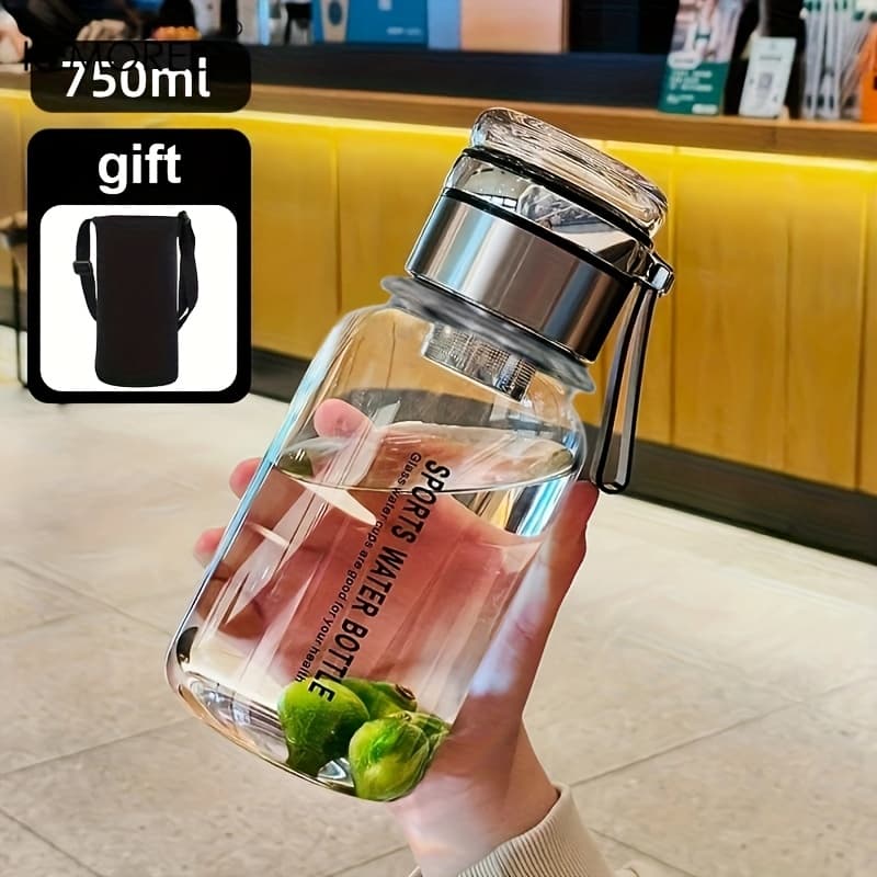 TEMU Kemorela 750ml/1000ml Large Capacity Glass Water Bottle - Transparent, Leakproof, Portable Drinkware For Outdoor, Gym, Or Daily Use, Reusable &