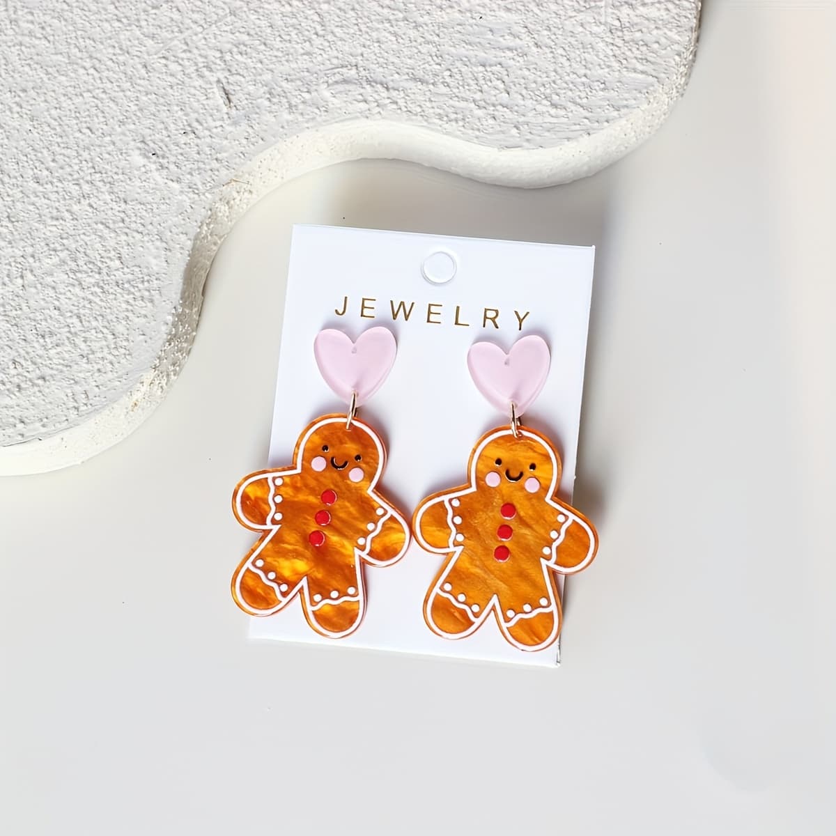 TEMU Christmas 1 Pair Gingerbread For Man Ripple Brown Heart Stud Acrylic Women' Earrings, Elegant, Cute, Simple, Versatile, Gift