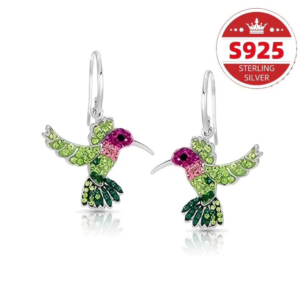 TEMU S925 Silver Creative Colorful Hummingbird Inlaid Shining Earrings Simple Jewelry Exquisite Women's Jewelry Gift Stuffed Christmas Gift