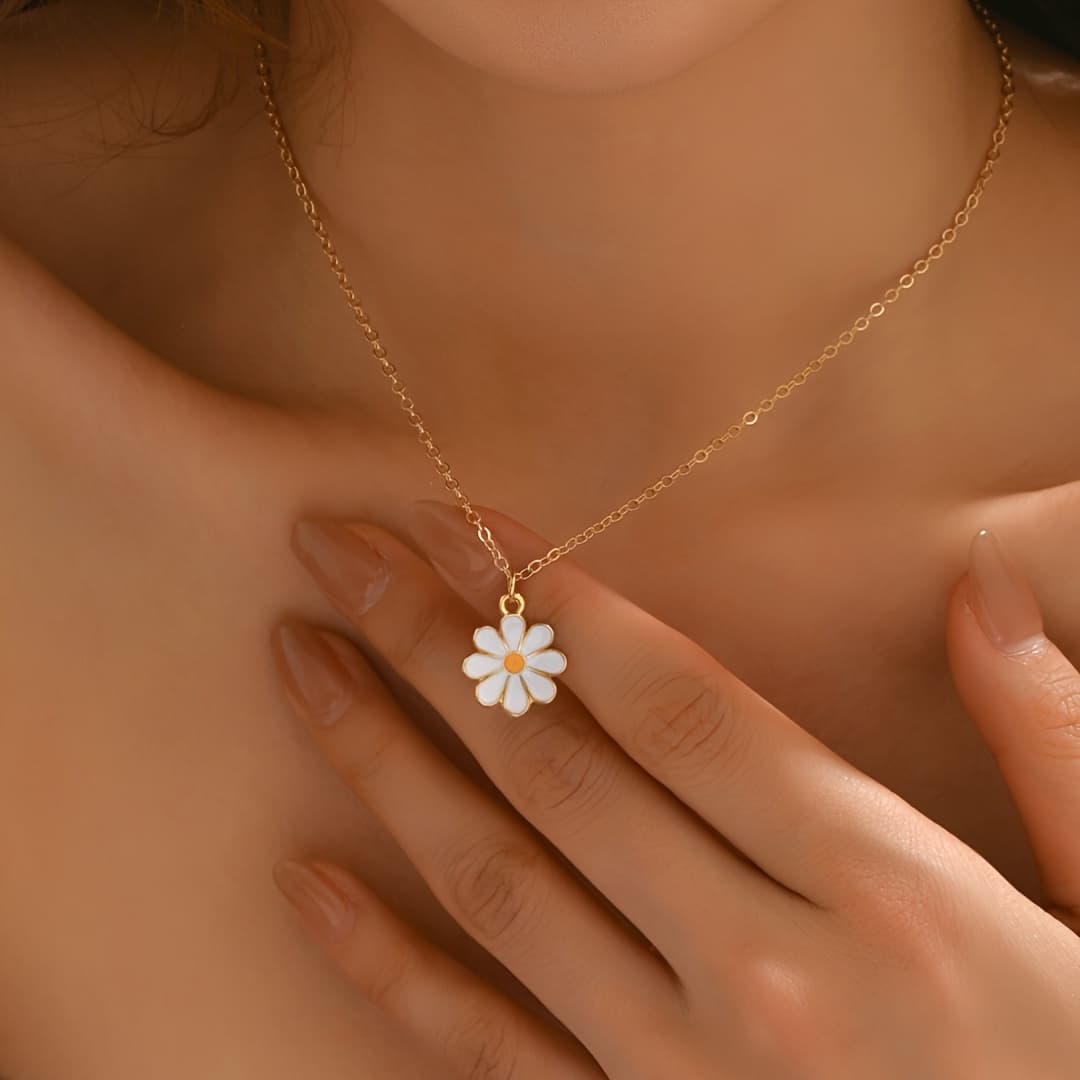 TEMU 1 Elegant Gentle Minimalist Daisy Musical Note Chain Necklace For Women' Wear, Vacation, And Music Festivals