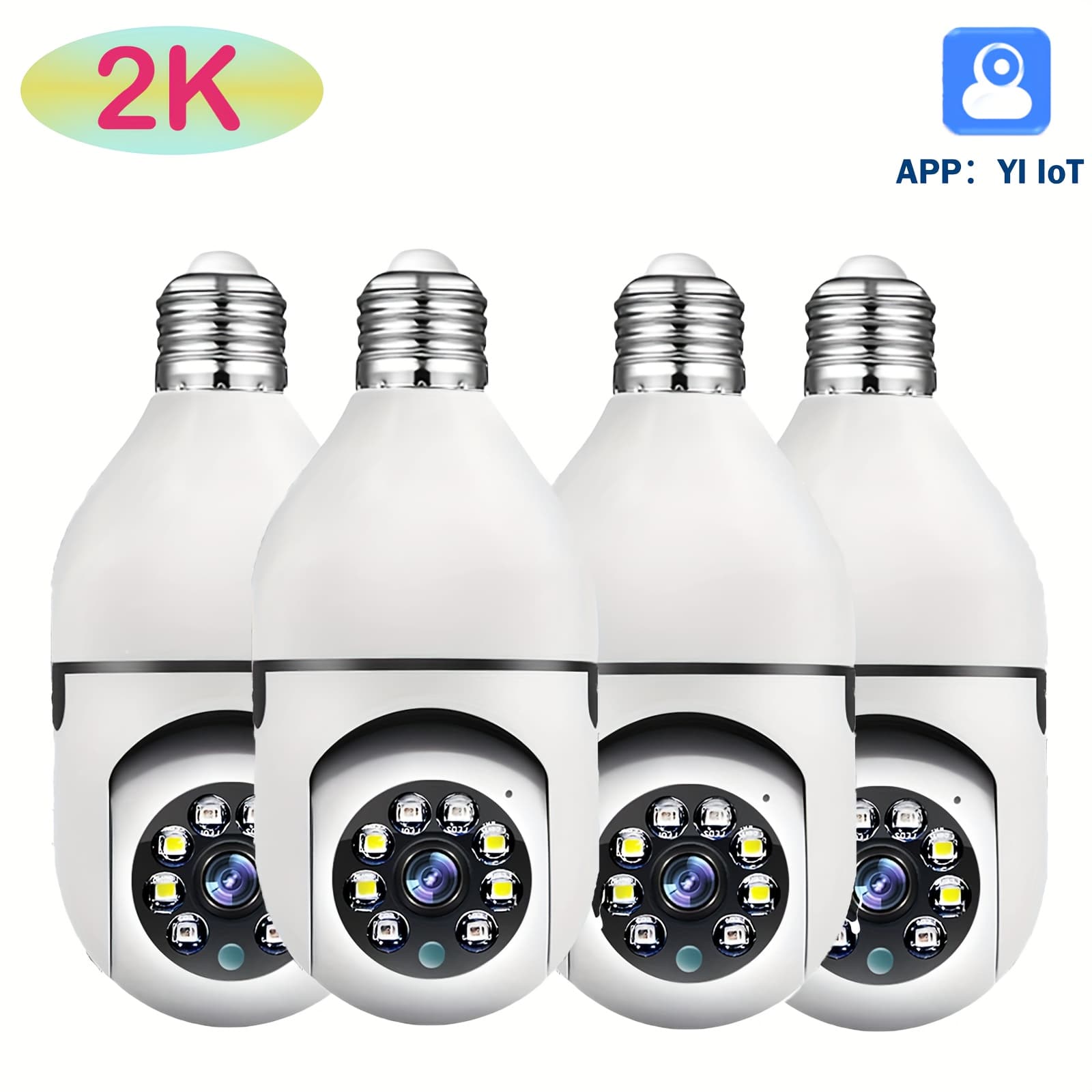 TEMU 2k Light Bulb Security Camera Indoor, 2.4ghz Wifi Wireless Home Camera, 2 Of Sd Card Storage, Color Night Vision, Audio/motion Detection, Indoor Camera With Phone App