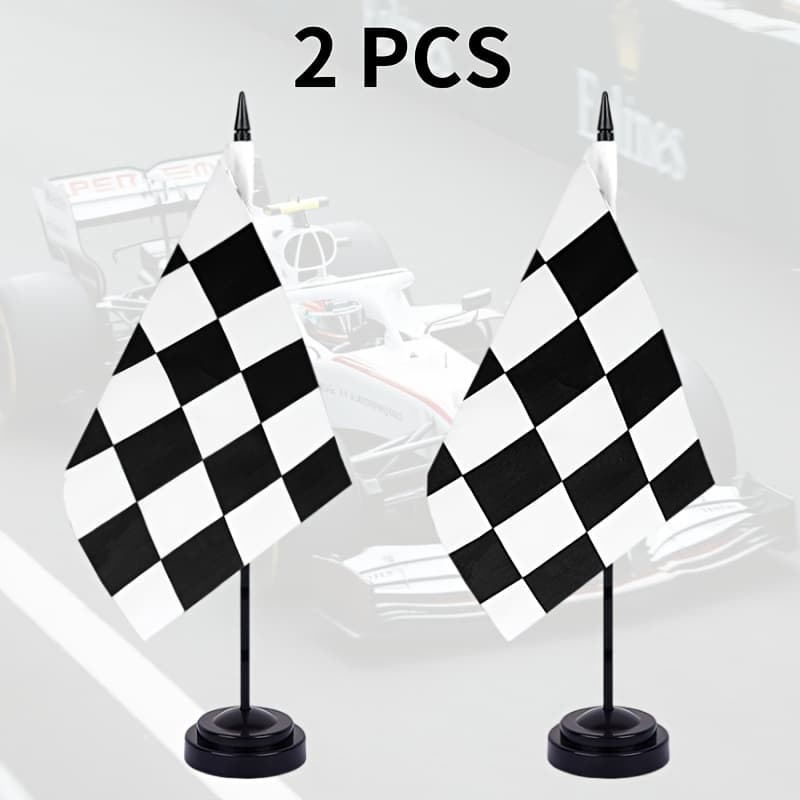 TEMU 2pcs Black And White Checkered Racing Flags With Stand Base, Suitable For Office Decorations, Sports Events, , And Themed Parties