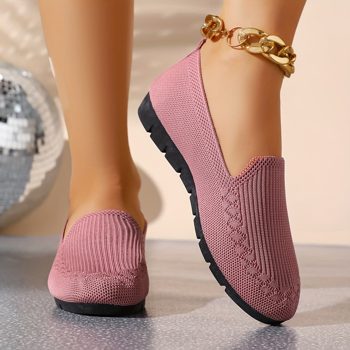 TEMU Lightweight And Breathable, Women's Knitted Solid Color Casual Shoes, Non-slip Flat Walking Shoes, Comfortable And Versatile Sports Shoes, Women Shoes