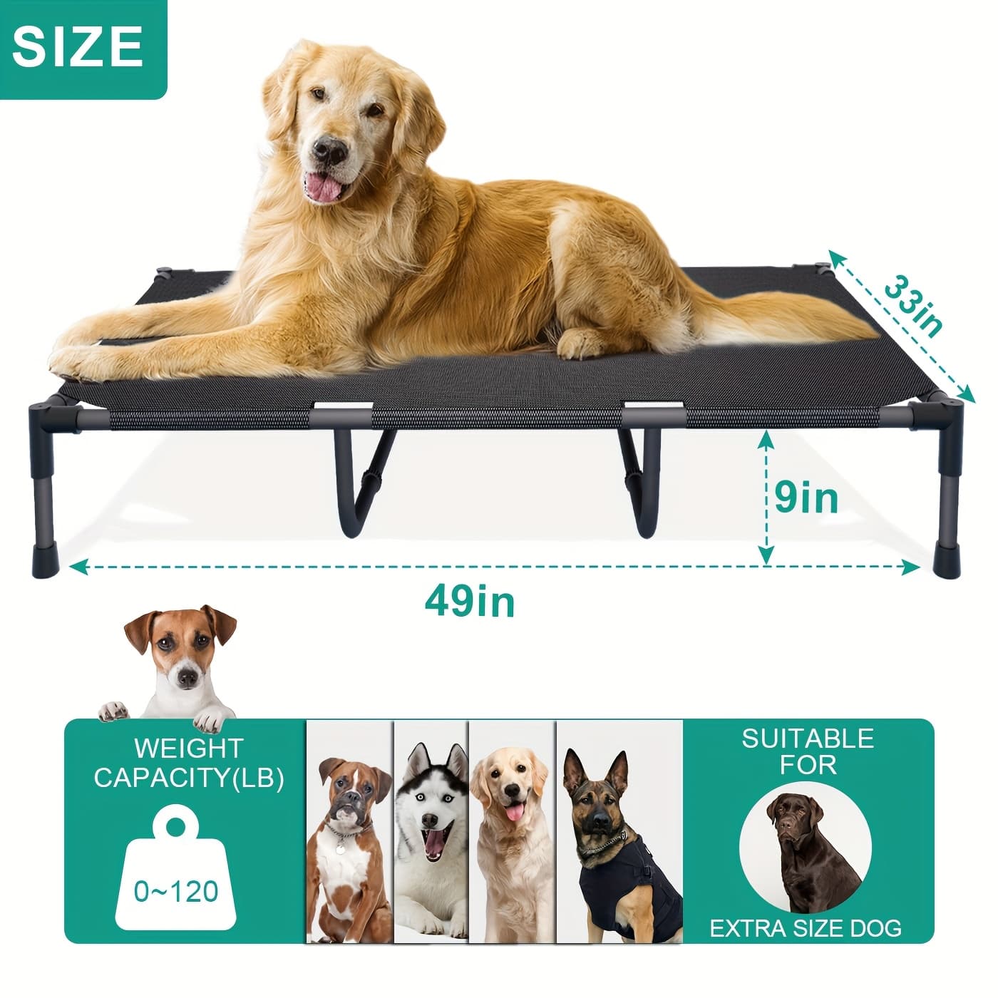 TEMU Cooling Elevated Dog Bed Outdoor Dog Cot For Large Dogs, Installation Requires No Tools, Frame With Washable Cooling Breathable Mesh Anti-slip Feet, Indoor Pet Bed