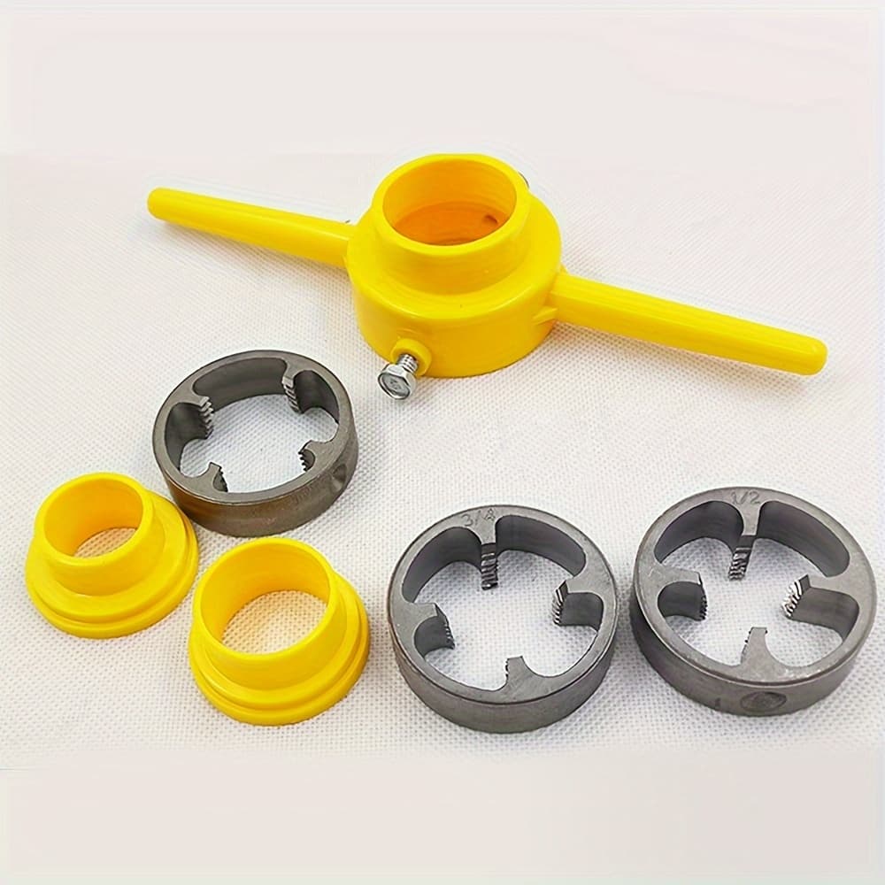 TEMU 6pcs Pipe Thread Die Kit With Tap Wrench Set - Yellow, Easy-to-use Plumbing Tool For Pvc Pipes, Uncharged