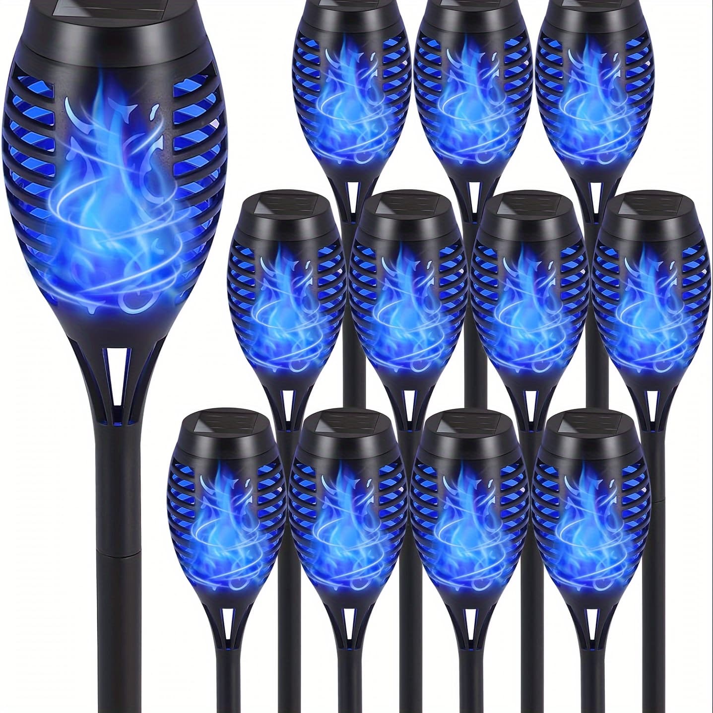 TEMU 8/12/10pcs Set Of Flashing Flame Solar Flashlights, Solar Halloween Light Decoration, Solar Flashlights For Gardens, Courtyards, And Halloween Decoration (blue) Ip54