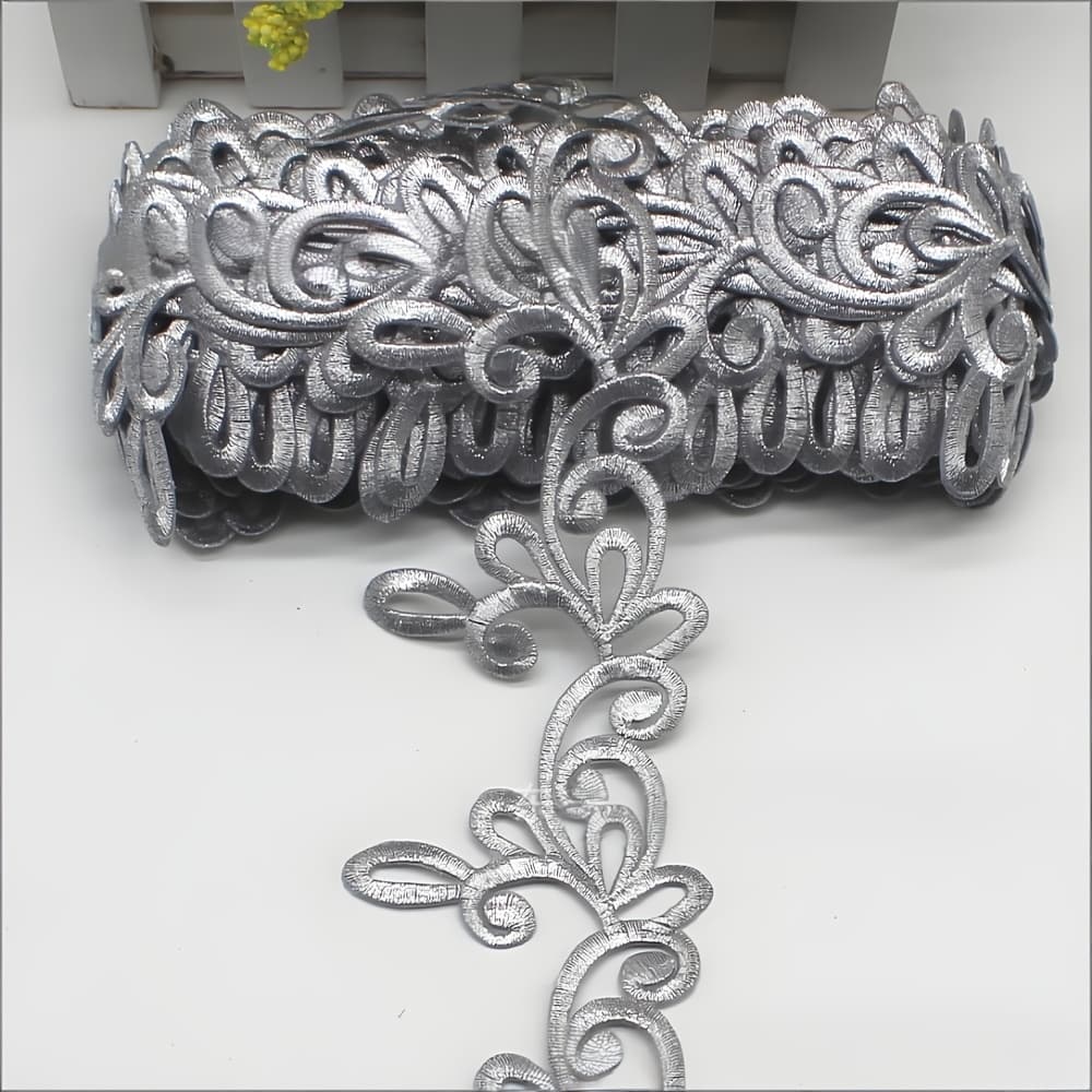 TEMU 1m Golden/silvery Exquisite Embroidered Lace, Vintage Decorative Trim, Diy Craft Decoration Accessory, Suitable For Apparel And Home Decor, With Hot Melt Adhesive Backing,