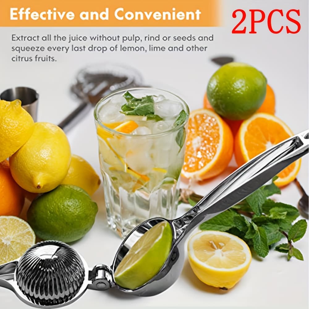 TEMU 2pcs Stainless Steel Manual Citrus Press Juicer - Heavy Duty Lemon/orange Squeezer For Commercial Kitchen, Home Use, Juice & Separation, Easy To Clean