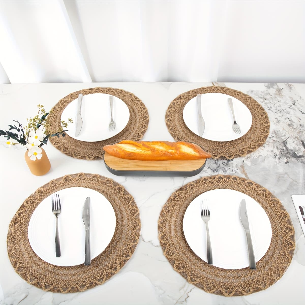 TEMU 4pcs Jute Placemats With Wavy Design, Non-slip Table Mats For Dining Table Decoration