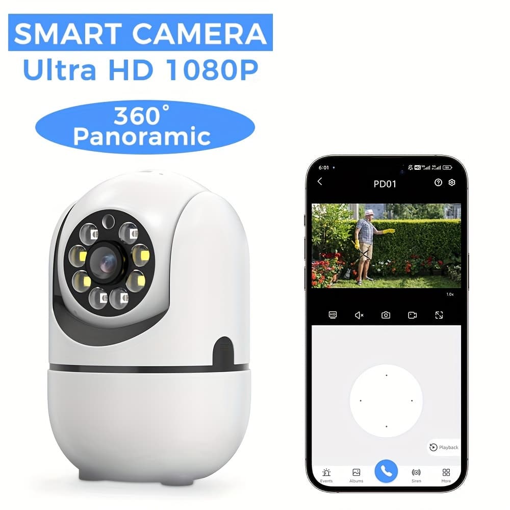 TEMU 1pc Indoor Security Camera, 355° Pan Home Surveillance Camera For Baby & Pet Monitoring, Motion Detection, Color Night Vision, Audio, Perfect Gift For Home Security