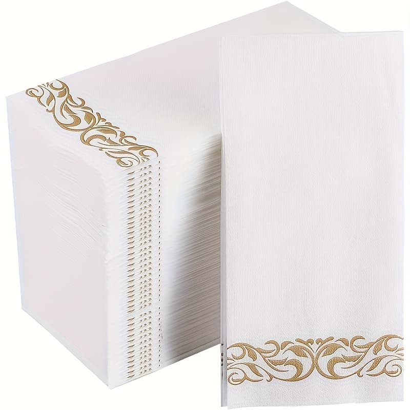 TEMU 25pcs Of Golden, Silvery, And Rose Golden Disposable Paper Napkins, 1-ply Linen-textured Dinner Napkins, Suitable For Parties, Christmas, Halloween, And Banquet Decorations - 12 X 17 Inches