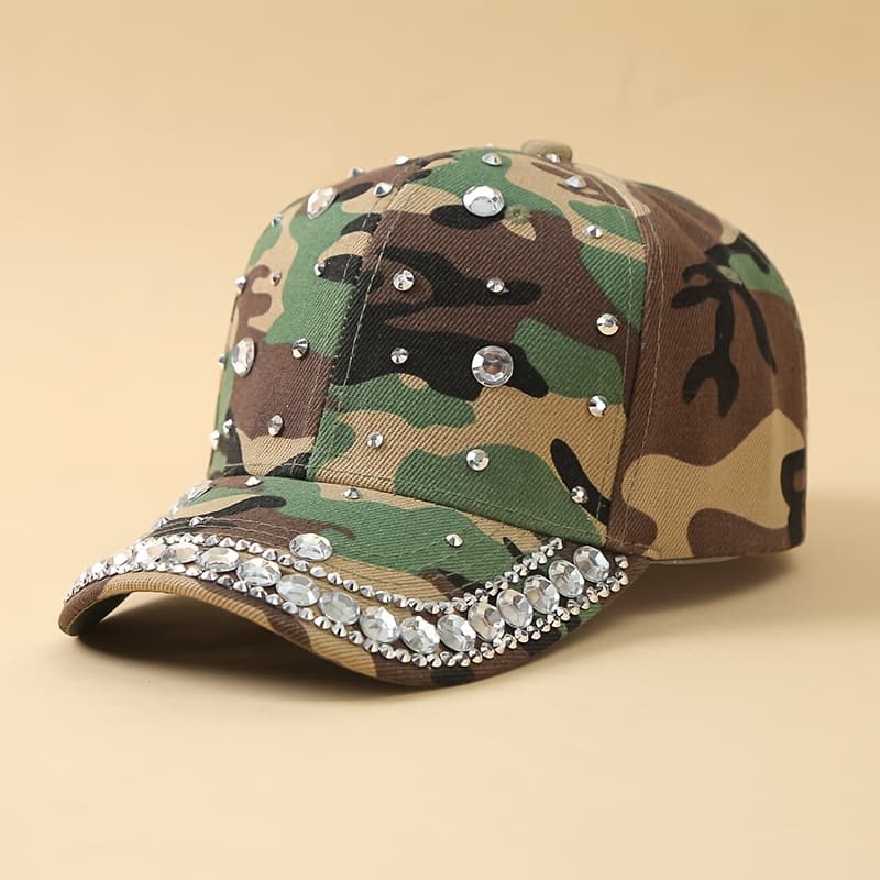 TEMU Outdoor Sport Comfortable And Casual Hotfix Rhinestones-studded Baseball , Street-style Stylish And Versatile Camouflage Sun Hat, A Gift For