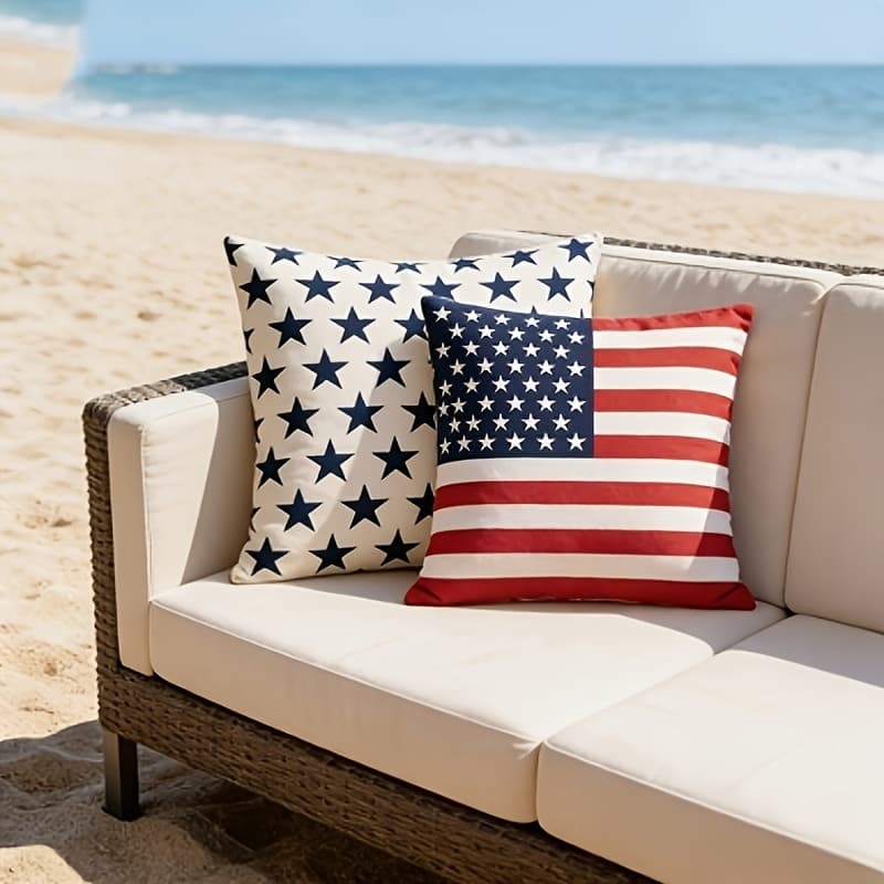 TEMU 2pcs American Flag Pillow Covers Stars And Stripes Patriotic Cushion Cases With Zipper, Machine Washable For Day Decor, Sofa Bed Home Kitchen Decorative Additions, Double-sided Print