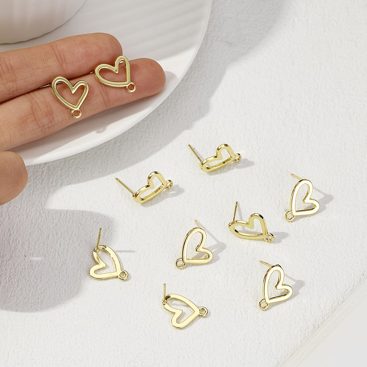 TEMU 6-10pcs Alloy Jewelry Additions, Fashionable Heart Earrings, Easy And High-end Design, Semi-circular Ear Studs