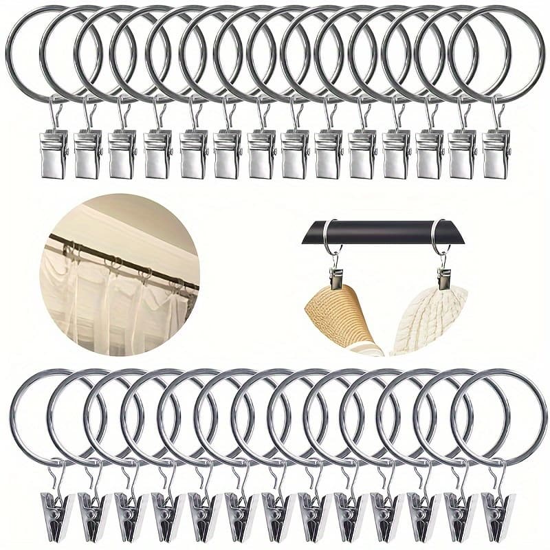 TEMU 30pcs Curtain Rings With Clips, Drapery Clips With Rings, Hangers Drapes Rings, Silvery