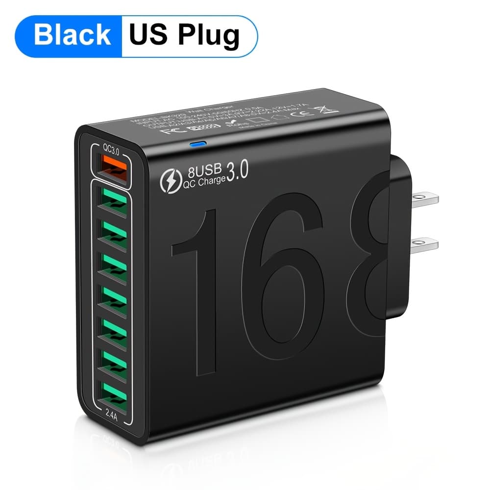 TEMU 8-port Usb Mobile Phone Fast Charging Adapter, Qc3.0 Usb Adapter, Us Plug Portable Convenient Travel Charger Wall Charger