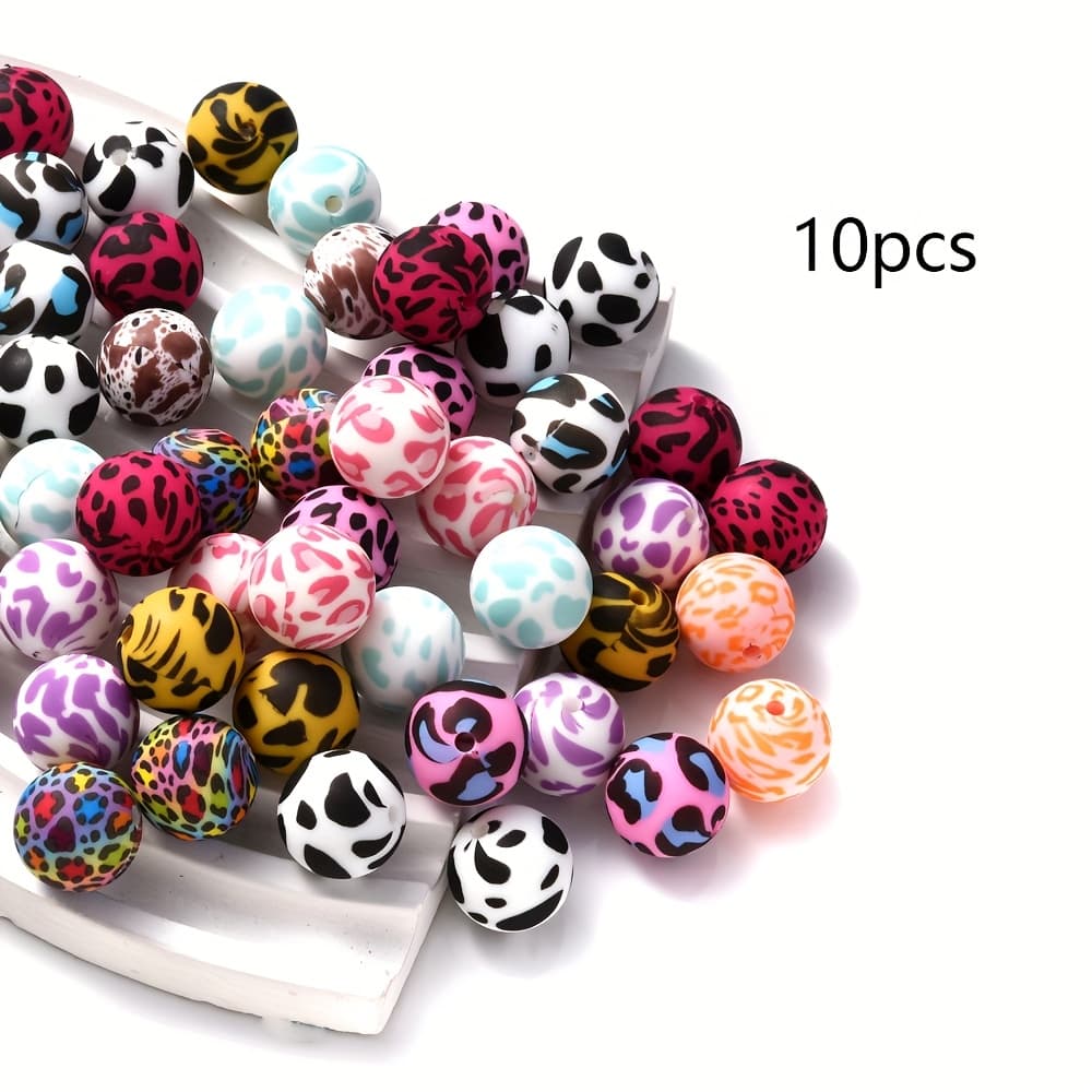 TEMU 15mm Silicone Printed Beads, Bracelet Necklace Bead Pen Decoration Random Colors