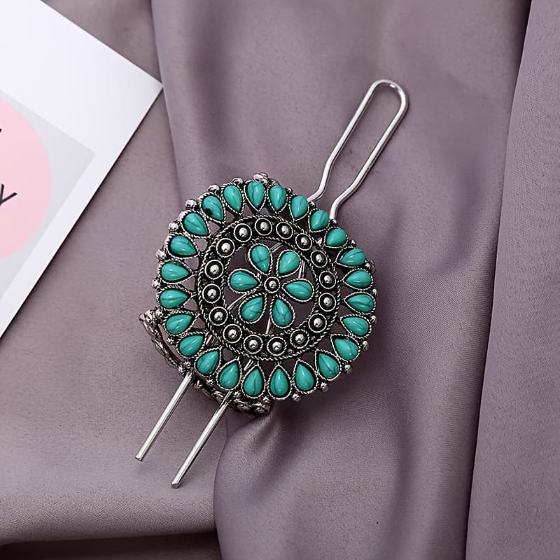 TEMU Stylish Vintage Turquoise Hair Clip Accessory