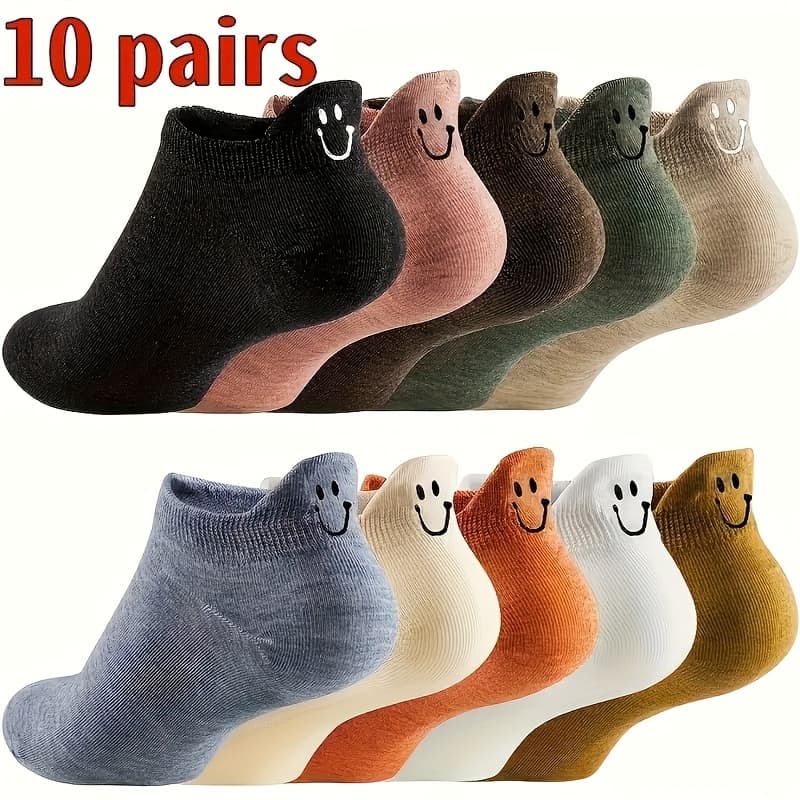 TEMU 10 Pairs Of Embroidered Socks, Simple And Comfortable Low-tube Socks, Women's Socks, Casual Socks, Multicolored Soft Texture
