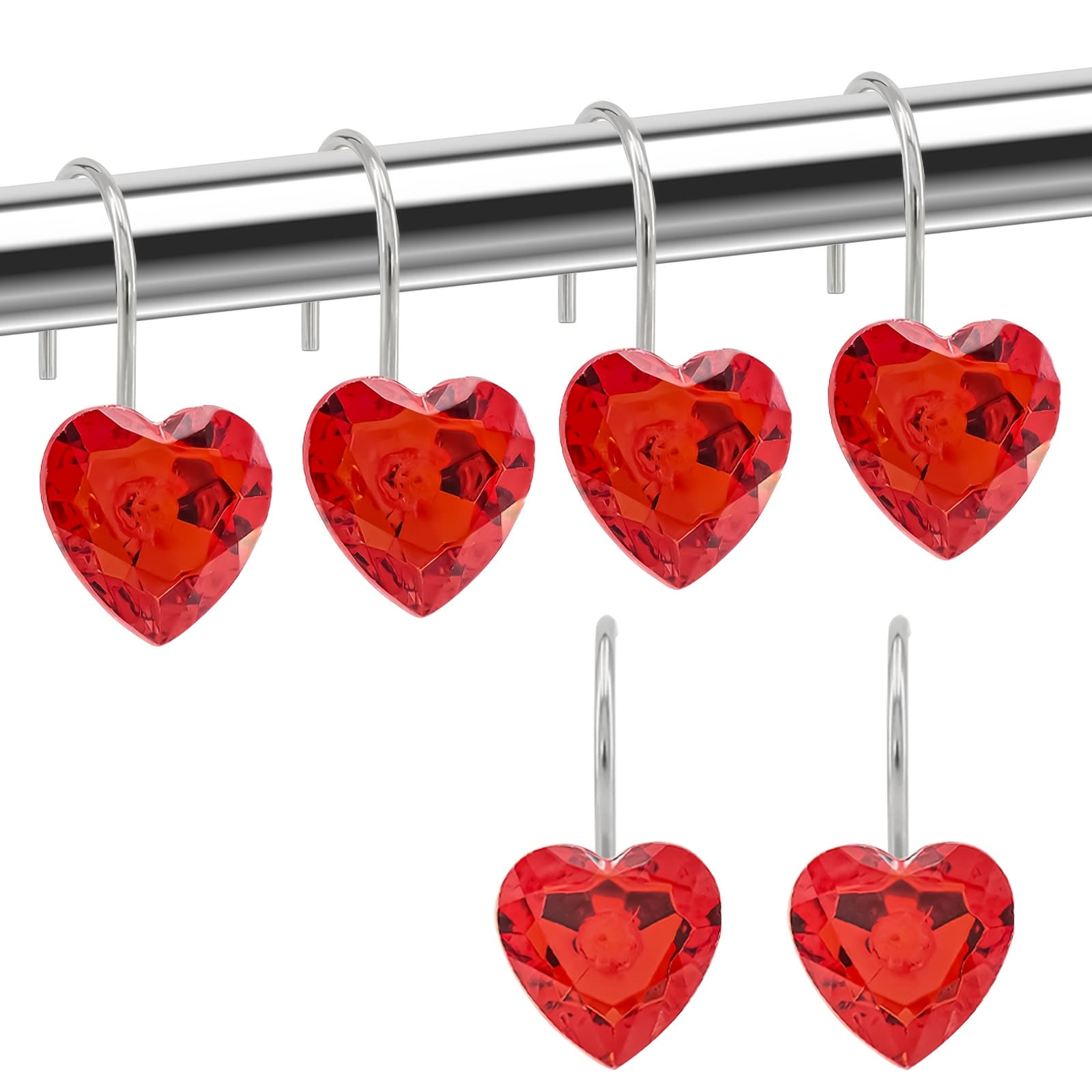 TEMU Set Of 12 Heart Shape Clear Bling Shower Curtain Hooks Rings Decorative Curtain Rod Hangers Pothook, Valentines Day Rust Resistant Rhinestones Shower Rings For Bathroom Curtains Rods