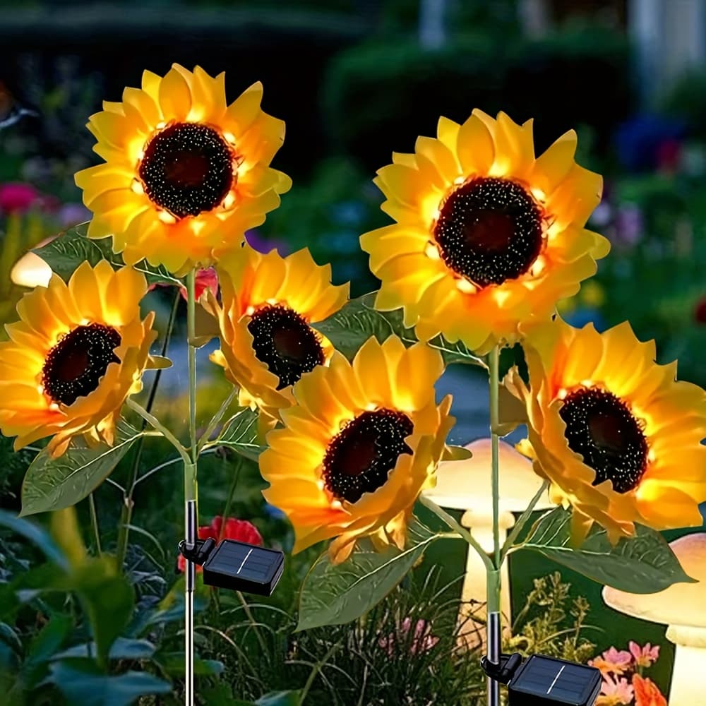 TEMU 6- Solar Sunflower Outdoor Light - Solar , Warm White And Automatic Switch, No Power Required For Installation (includes Solar Panel), Suitable For Gardens, Courtyards