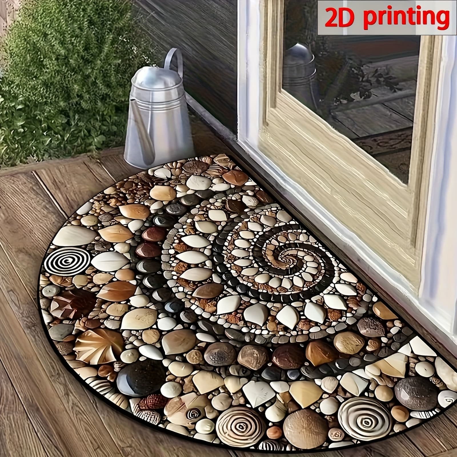 TEMU 2d Colorful Pebble Doormat - Non-slip, Easy To Clean, Indoor/outdoor Use, Semicircular Design With Stone Pattern For , Kitchens, Bathrooms, Patios, And , Outdoor Door Mat