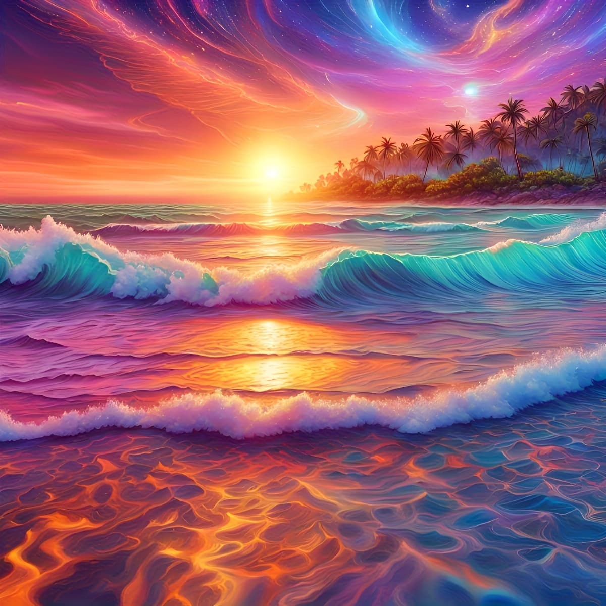 TEMU Sunset Landscape Theme 5d Diamond Painting Set Diy Acrylic Mosaic Craft Handmade Painting Suitable For Home And Office Wall Decoration, Gift Frameless 13.8x13.8 Inches