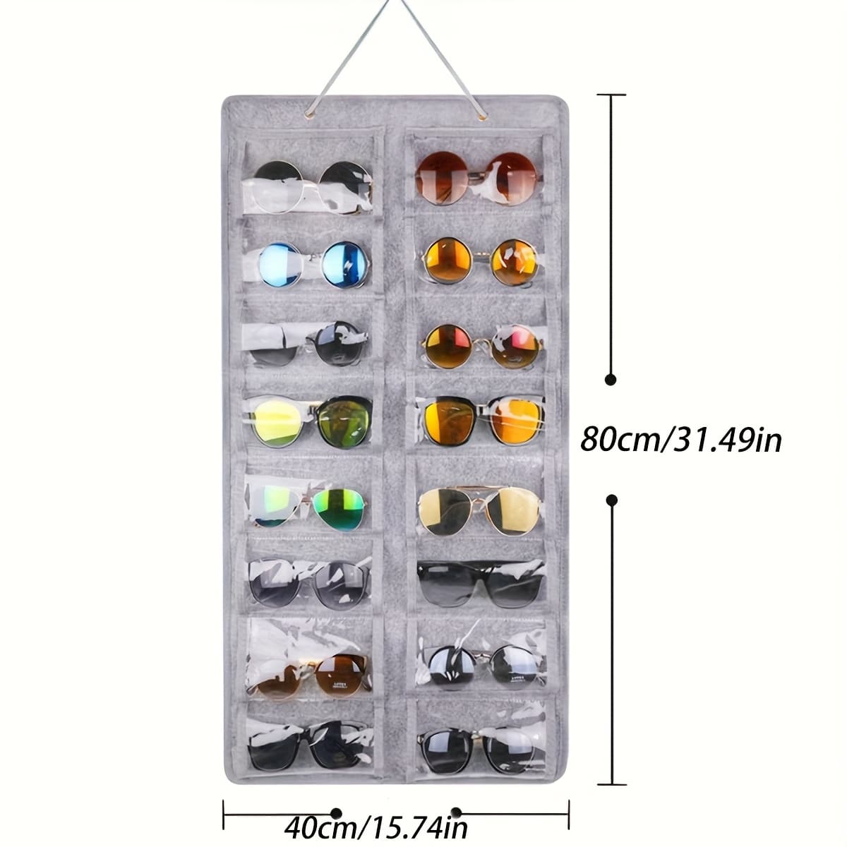 TEMU 1pc Wall-mounted Glasses Organizer With 16 Felt Slots - Dust- Storage Bag, Durable Nylon Multi-functional Hanging Organizer For Home/office, Gray
