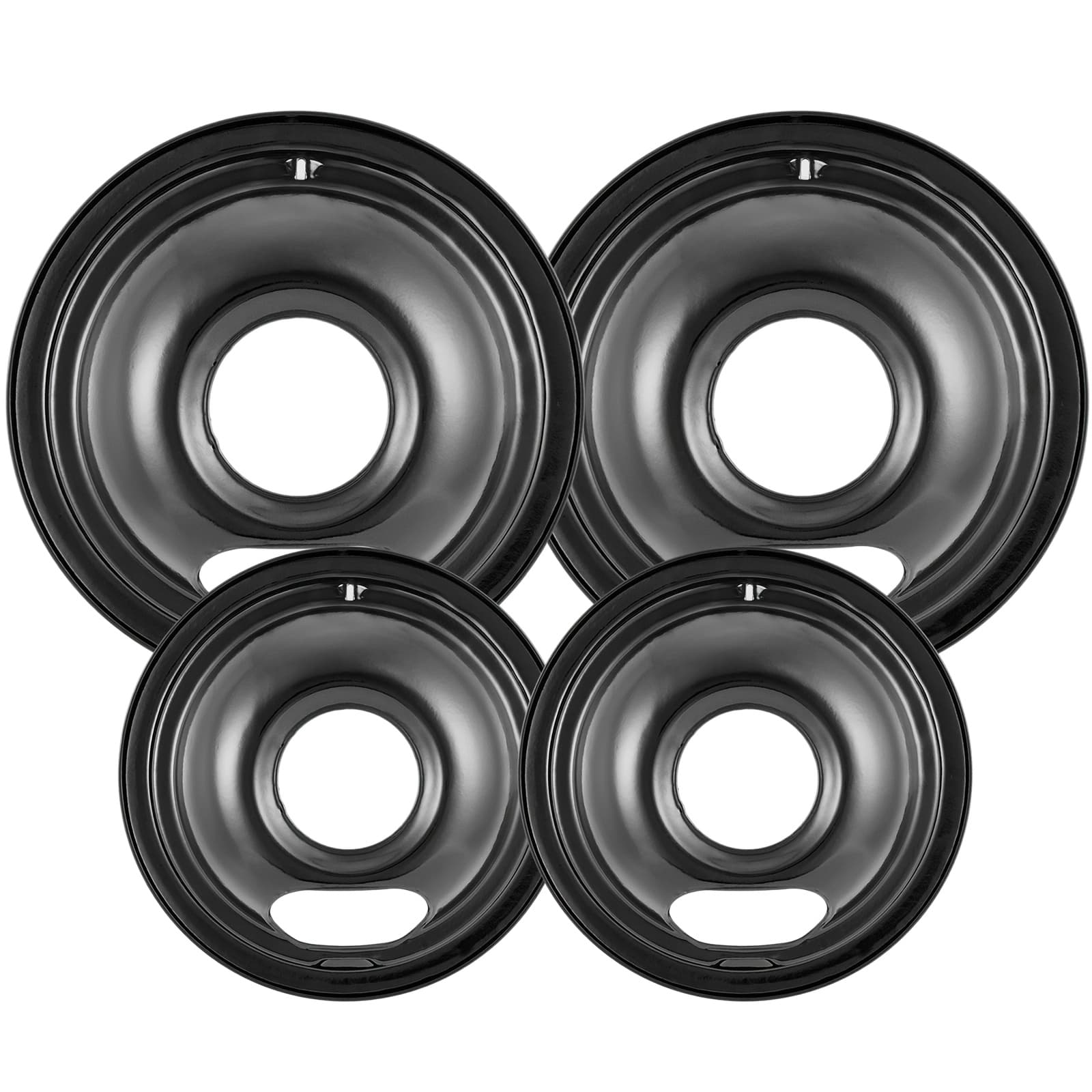 TEMU 4 Pack Black Cooktop Drip Pans, Compatible With Ge Stove. 2pcs 6'' Range Replacement Drip Pans And 2pcs 8'' Burner Drip Pans For Electric Stove Top