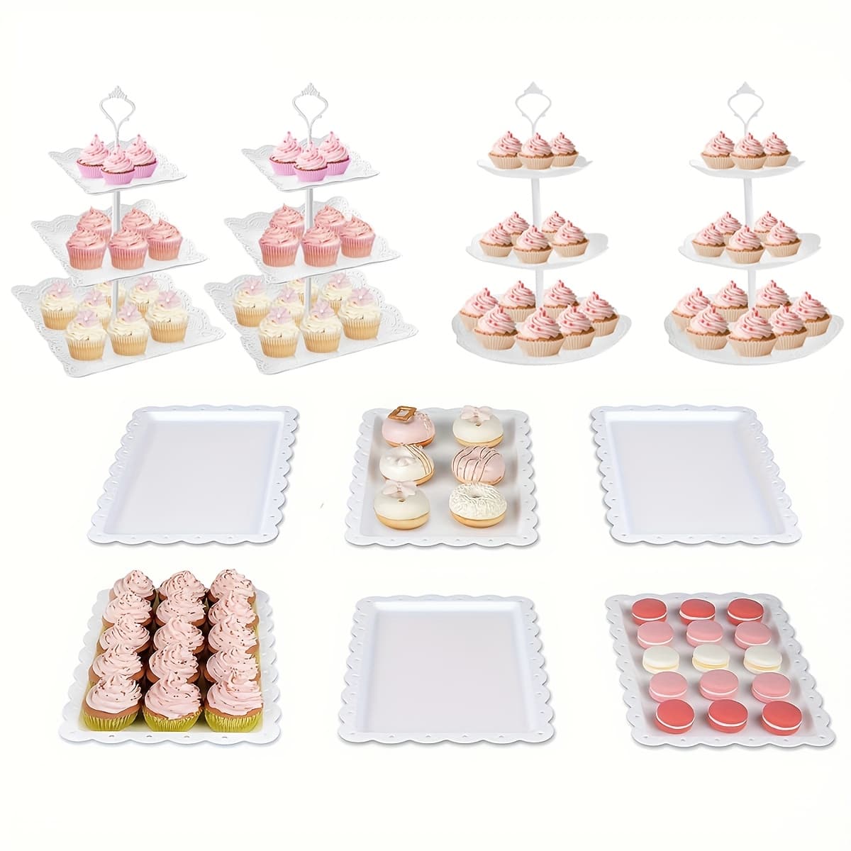 TEMU 10pcs Deluxe Cupcake And Appetizer Display Set – Premium 3-tier Stand And Tray – For Birthdays, Weddings, And Party Celebrations