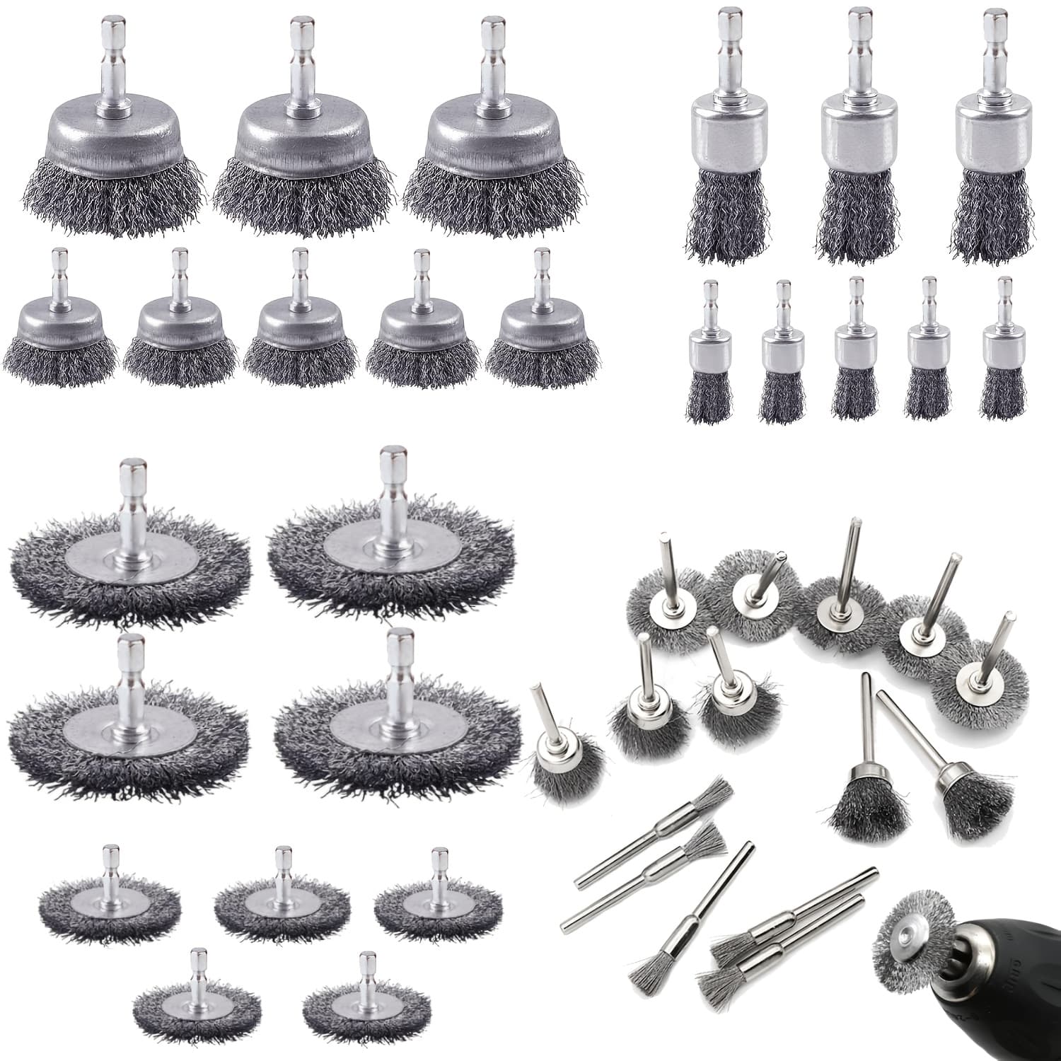 TEMU 26pcs Wire Brush For Drill, Wire Wheel For Drill 1/4 Inch Hex Shank & 0.11 Inch Round Shank, Wire Cup Brush Drill Attachment For Rust Removal, And Scrub