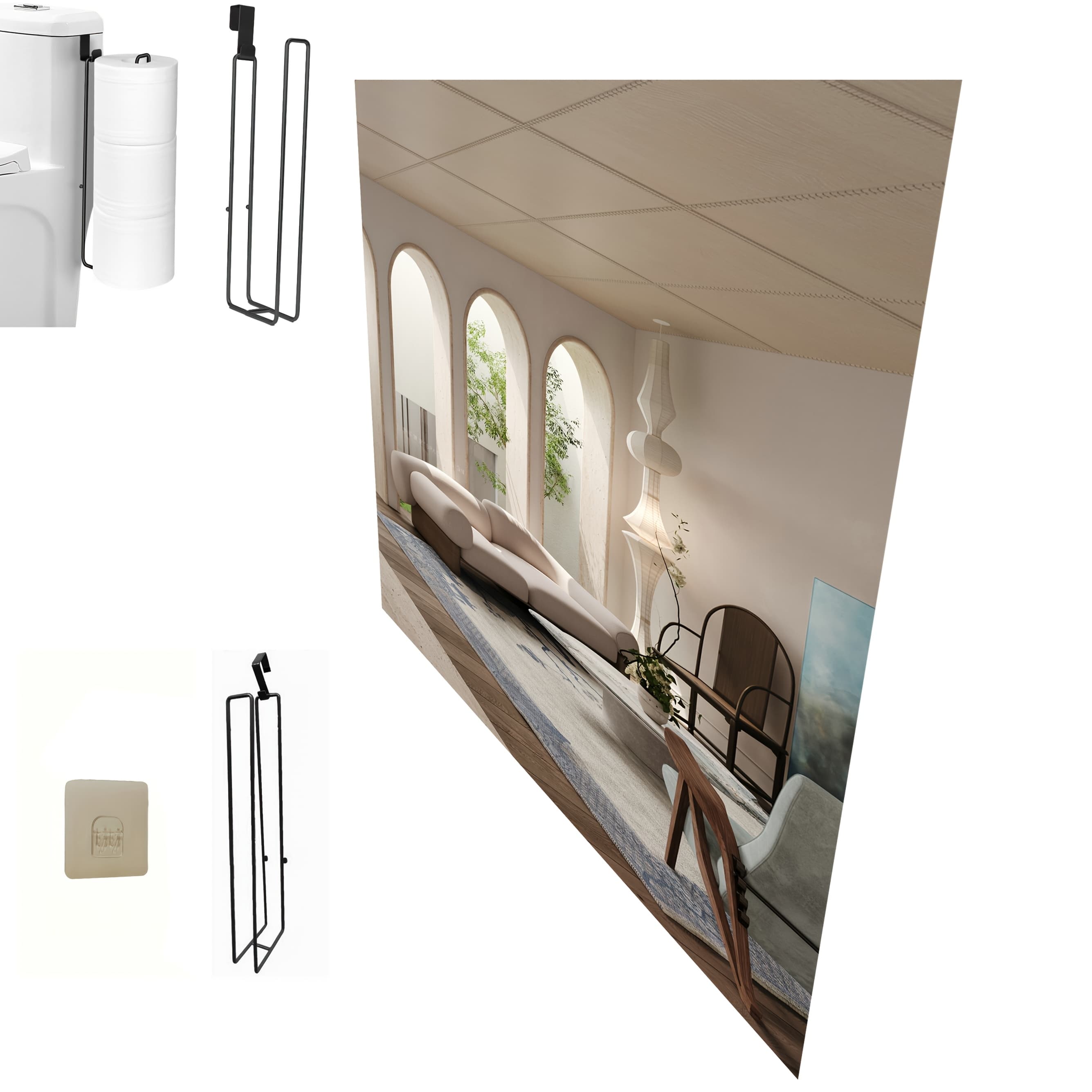 TEMU Non-drilling Toilet Paper Holder, Iron Art Roll Holder, Adheres To The Door, Kitchen Towel Rack
