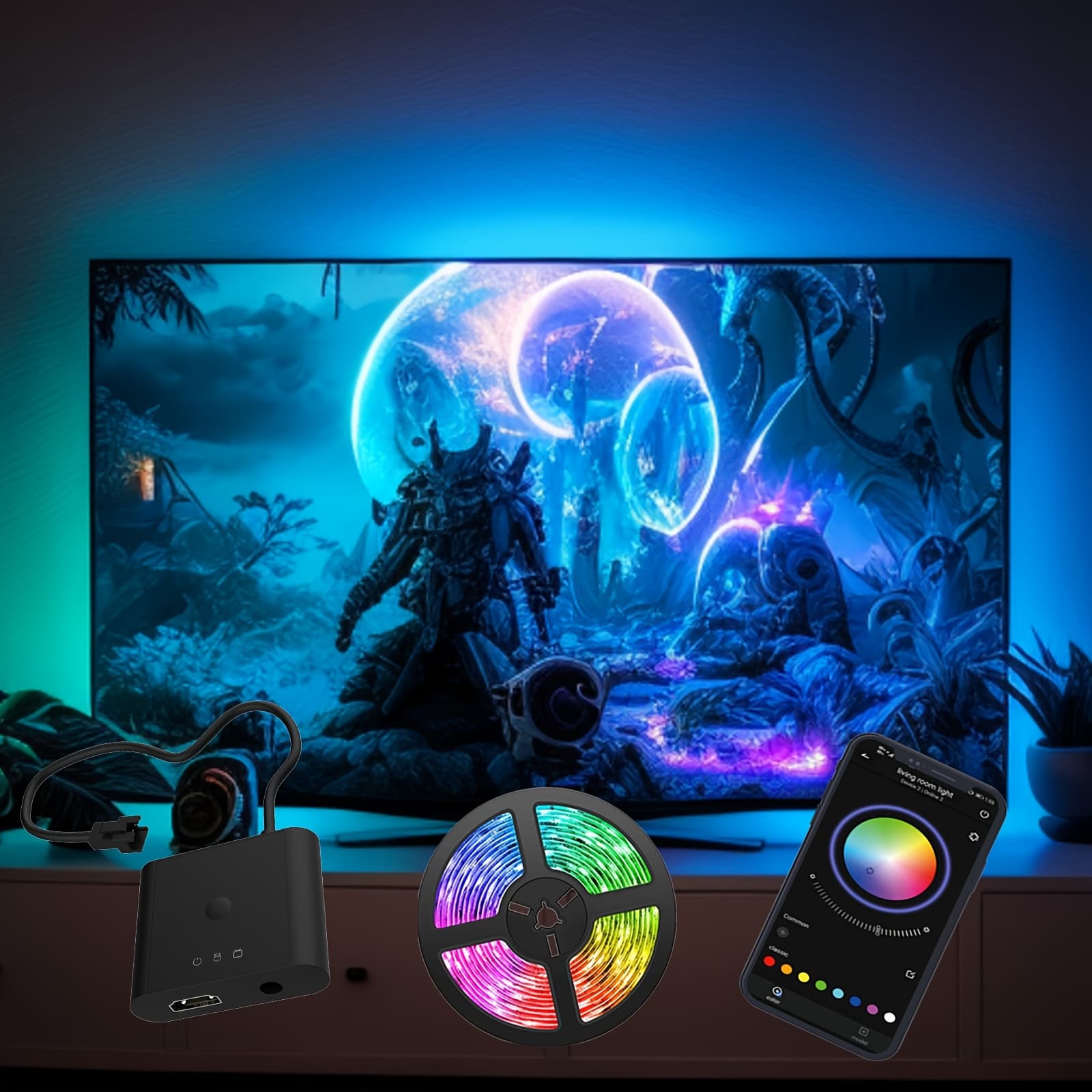 TEMU Smart App-controlled Tv & Pc Backlight Sync With Screen Colors & Music Multiple &