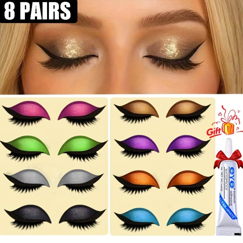 TEMU 8-pair Self-adhesive Reusable 3-in-1 Eyeliner/eyeshadow/eylash Glitter Powder Stickers - Glitter Suitable For Big , Parties, Halloween, Music Festivals & Christmas - & Stick Application