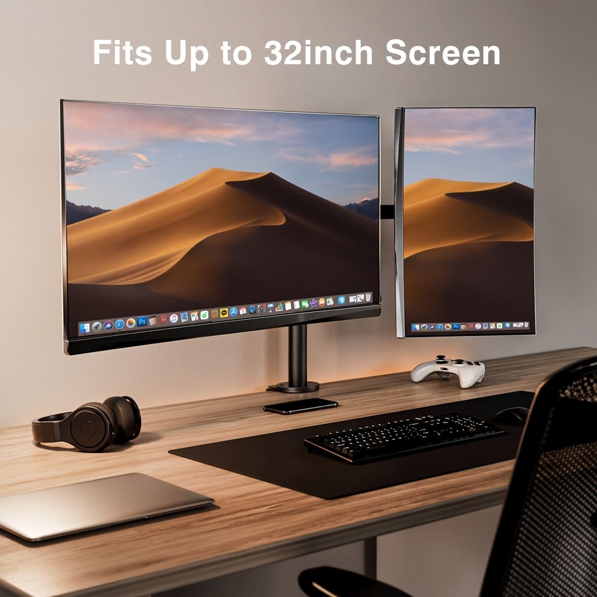 TEMU Black 32-inch Dual Monitor Stand, Completely Adjustable Arm For 2 Computer Displays Weighing Up To 17.6 Each, Sturdy Dual Monitor Desk Mount With C Clamp/grommet Base