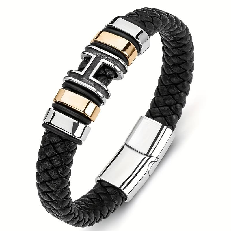 TEMU Braided Leather Bracelet With Magnetic Clasp - Fashionable Casual Accessory