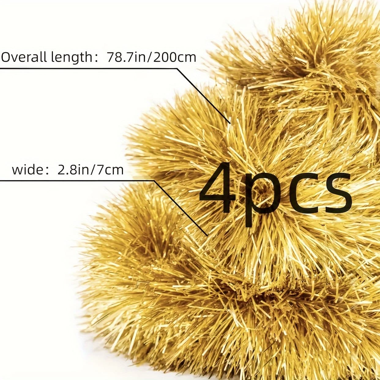 TEMU 4 Golden Garlands - 78.7 Inches/200cm - Suitable For Christmas And Halloween, Indoor/outdoor Twisted Shiny Garlands