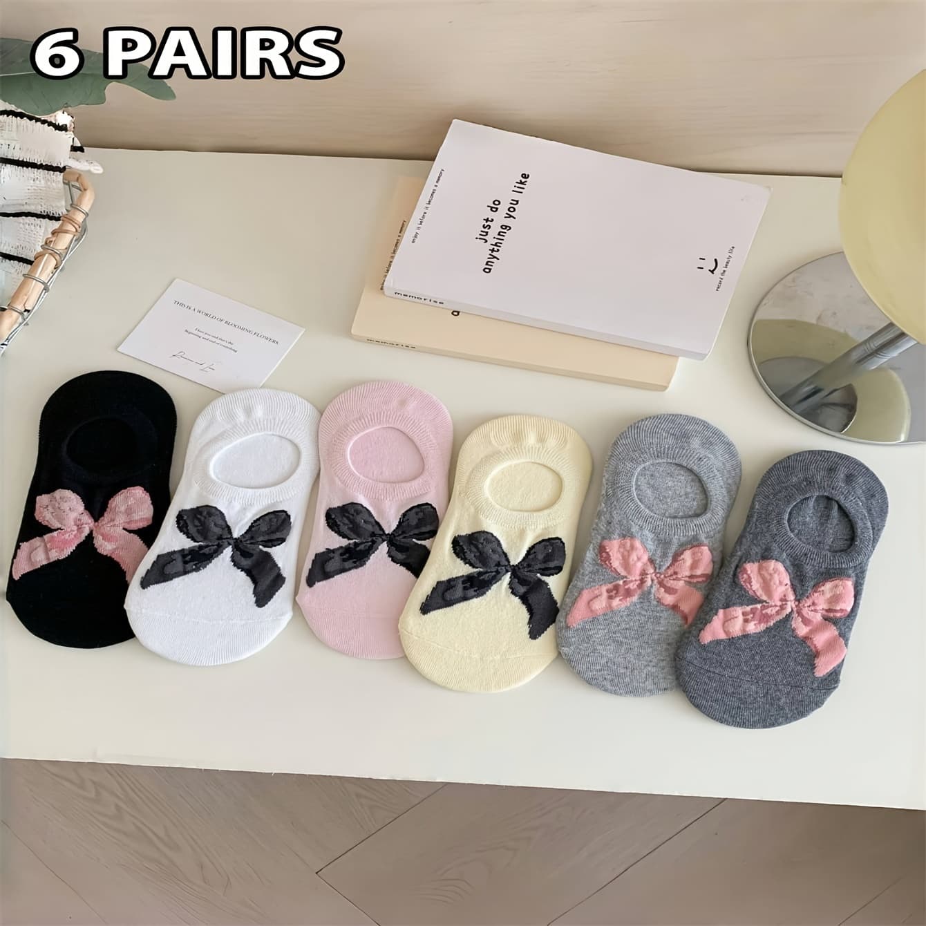TEMU 6 Pairs/sets Of Women's 4 Japanese Jk Ankle Socks Cute Bow Pattern Suitable For Daily