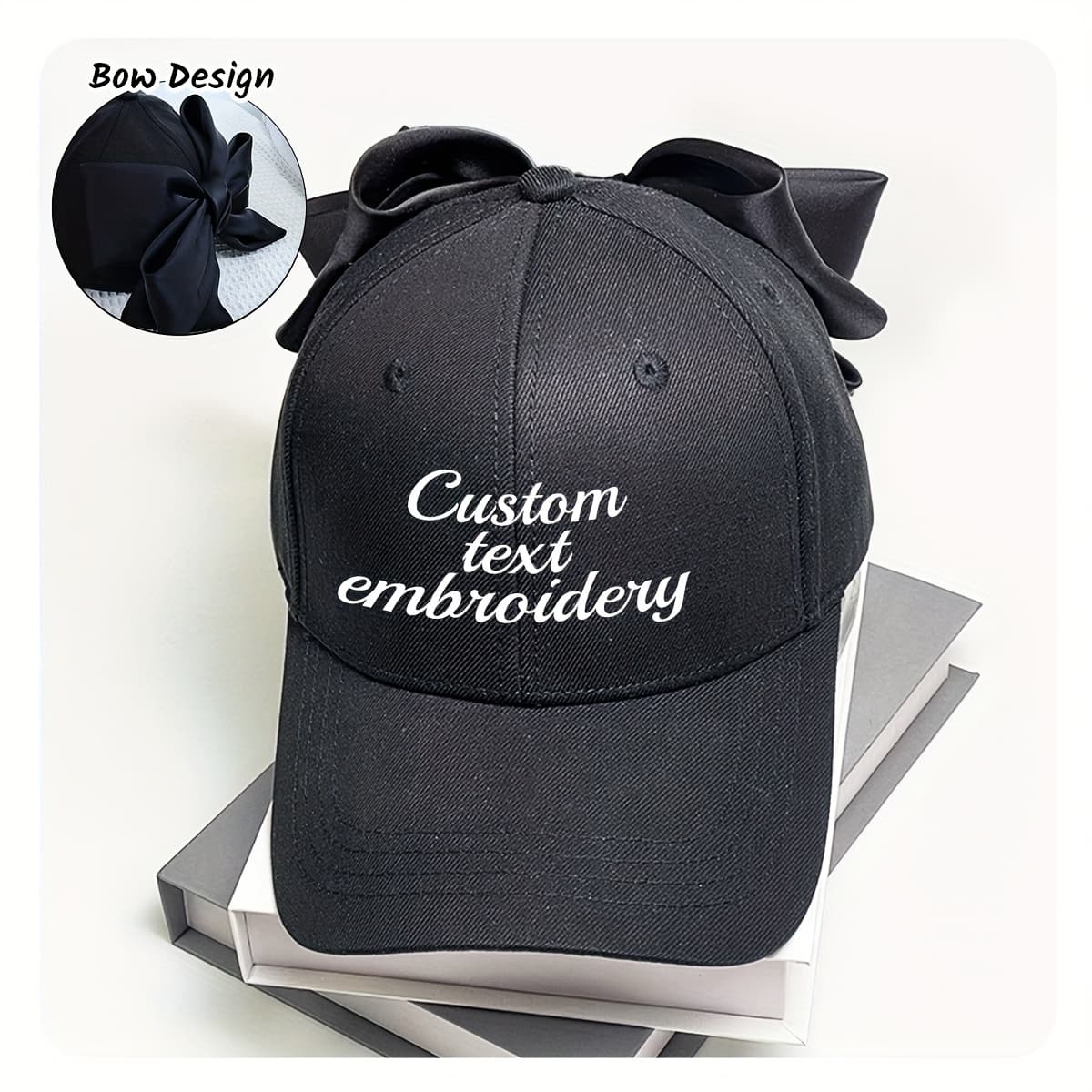 TEMU [customizable] Embroidered Content Customizable Bow Decor Baseball , Cute Bow Hat For Women, Daily Wear