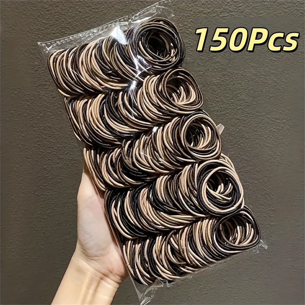 TEMU 150pcs/set For Women, In Black And Brown, Stylish And Simple, Small Hair Ties That Won't Damage Your Hair, High-elastic Hair Ties, Suitable For Everyday Use And As Gifts.