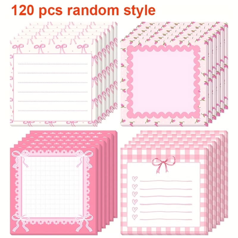 TEMU 120pcs Bow Pattern Sticky Notes, , Suitable For Office And Study Use, Cute Pink, Gift For , Random Style