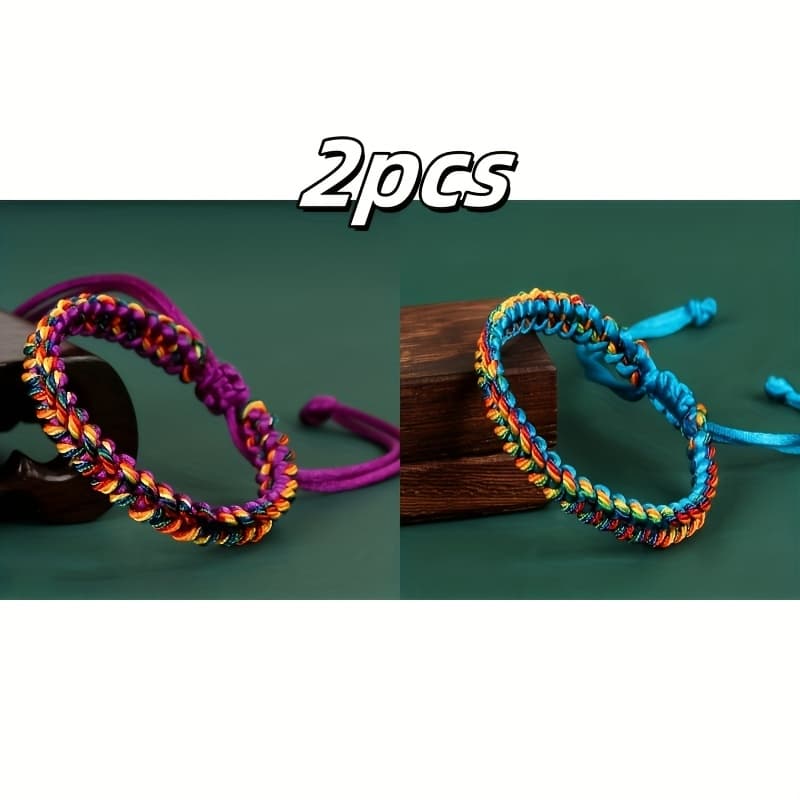 TEMU 2pcs Handmade Multicolor Adjustable Braided Bracelets, Suitable For Father's Day, Birthday Gifts For Him