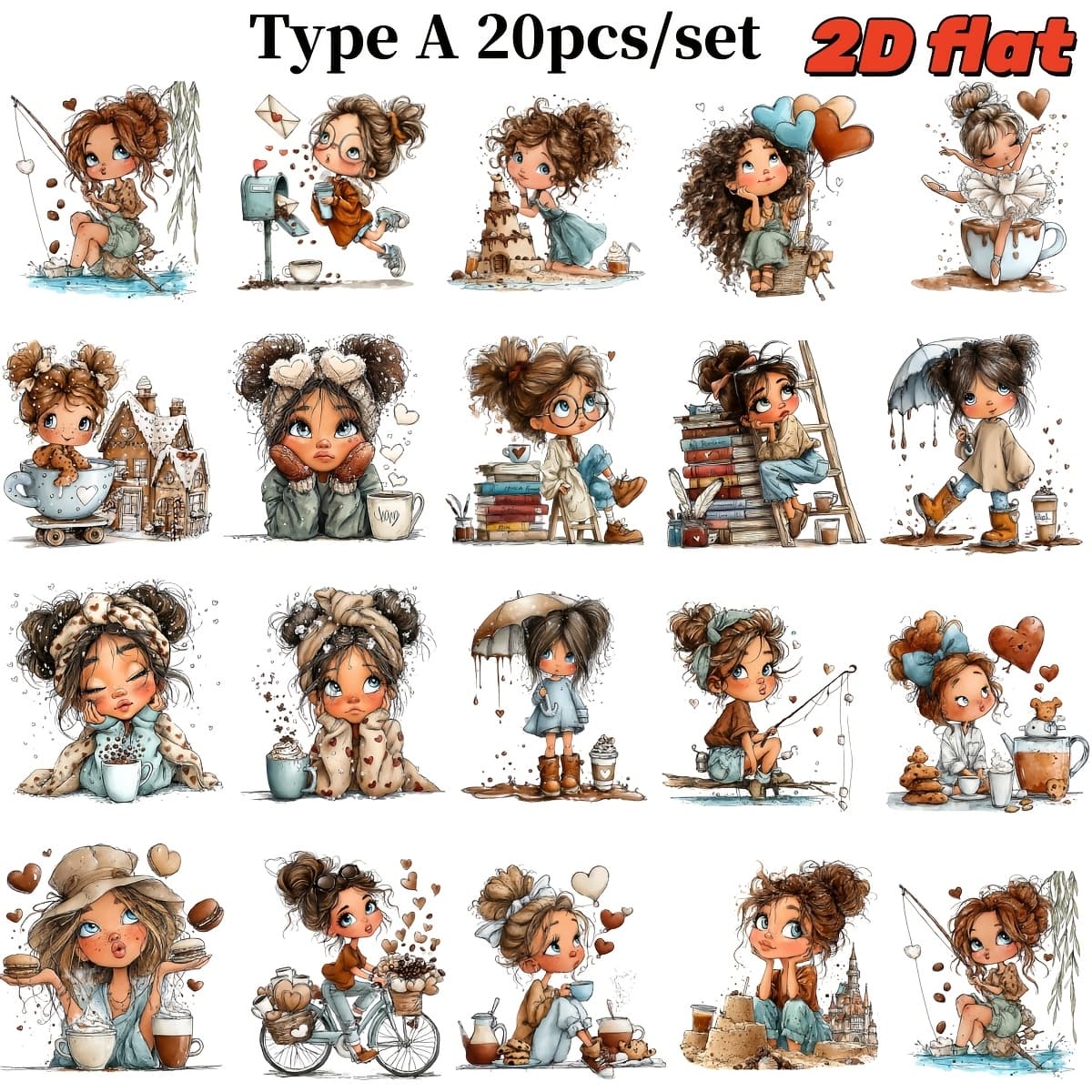 TEMU 20pcs/set Creative Retro Coffee Loving 's Day Decoration Series Handmade High Quality Stickers, Solid 2d Stickers